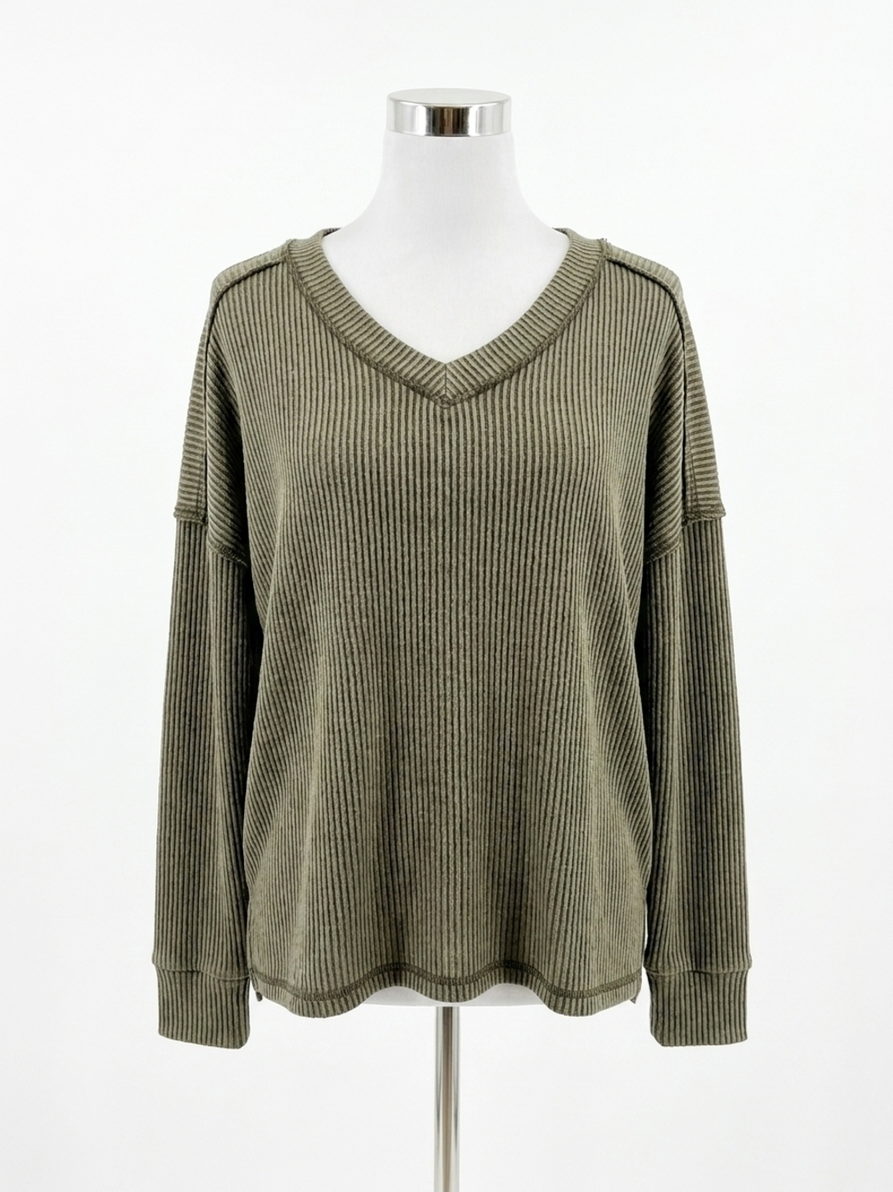 NEW ZENANA khloe v-neck top in olive